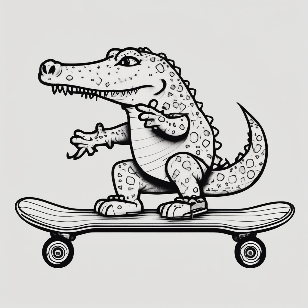 crocodile riding a skateboard with piercings and tattoos cute tattoo idea, AI-generated Minimalist tattoo design